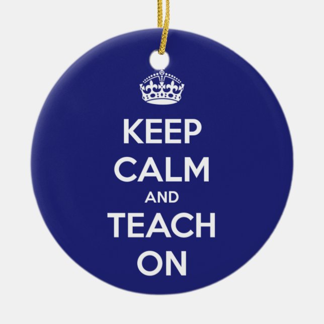 Håll lugn och undervisa på blått julgransprydnad keramik (Framsidan)