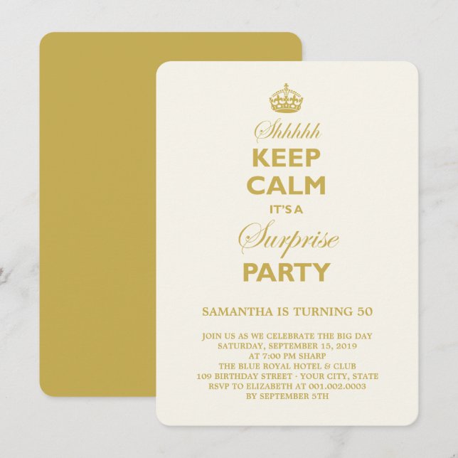 Håll lugn Rolig milstolpe Överraskning Födelsedags Inbjudningar (Fram/baksida)