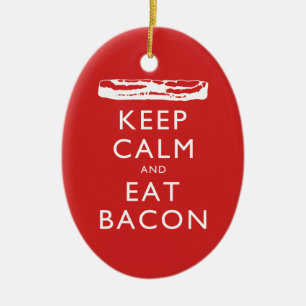 Håll lugnat och äta bacon julgransprydnad keramik