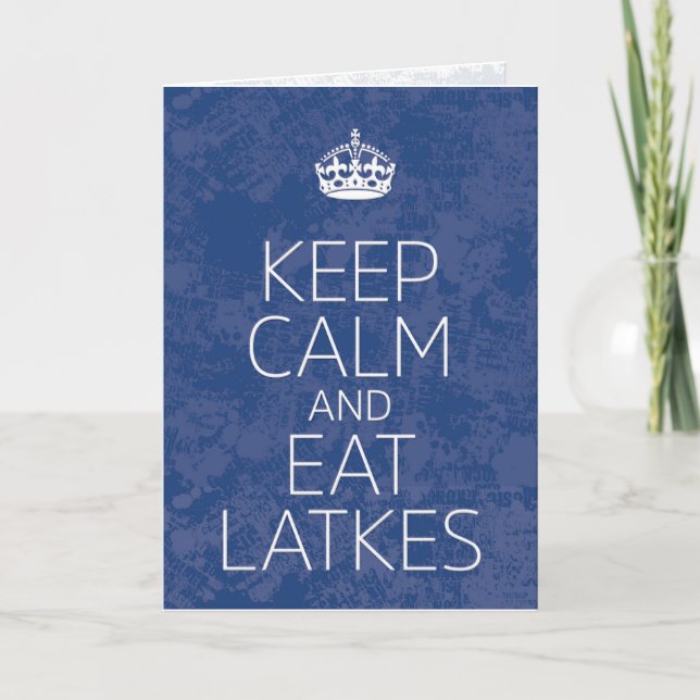 "Håll lugnat och äta Latkes" Hanukkah Helgkort (Framsida)