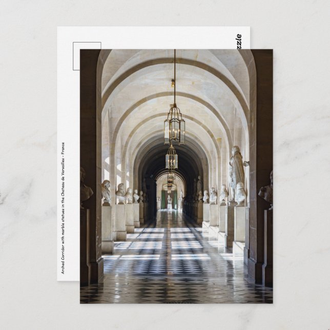 Hall med statyer i Chateau de Versailles Vykort (Fram/baksida)