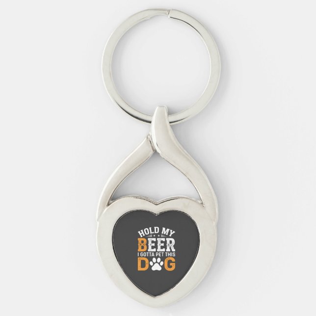 Håll Min Öl Hundälskare Twisted Heart Silverfärgad Nyckelring (Framsidan)