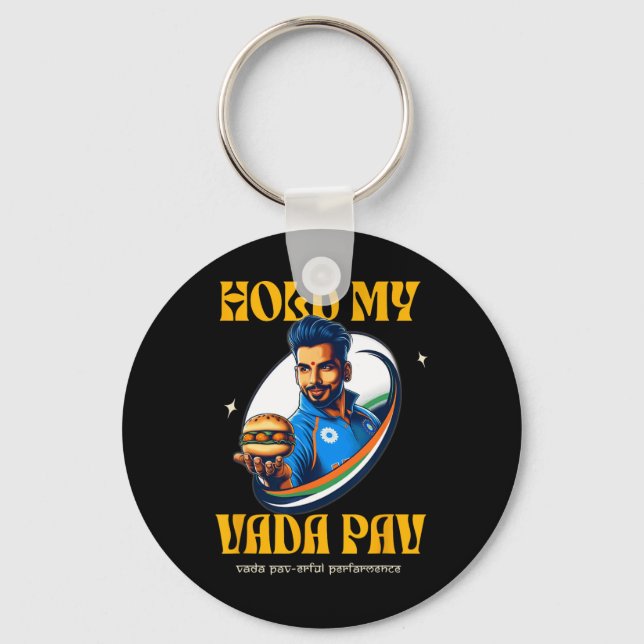 Håll min Vada Pav Indisk Desi-mat Cricket-humor  Nyckelring (Framsida)