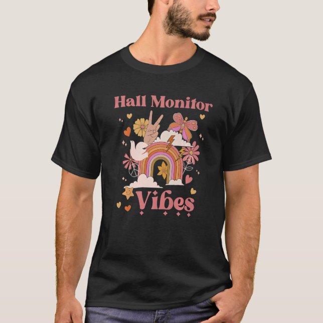 Hall Monitor Vibes School Groovy Retro Boho Rainbo T Shirt (Framsida)