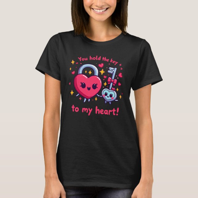 Håll Nyckel mot mitt hjärta - Cute Nyckel och Padl T Shirt (Framsida)