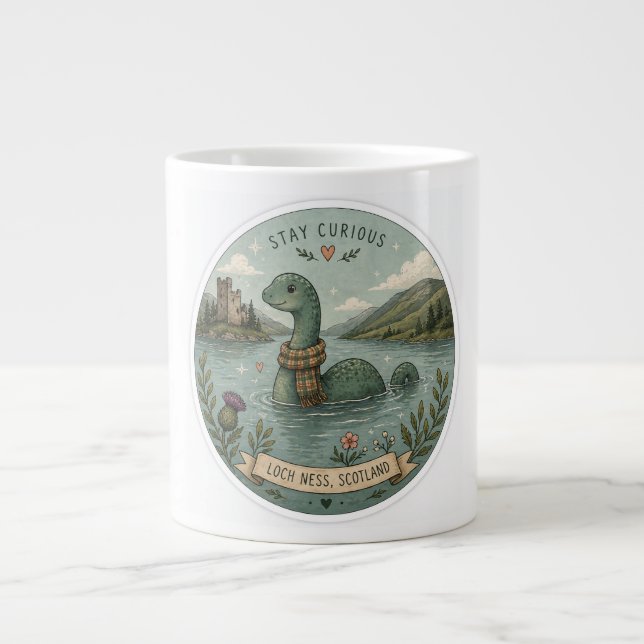 Håll Nyfiken Mysig Kryptid Nessie Loch Ness Monste Jumbo Mugg (Framsidan)