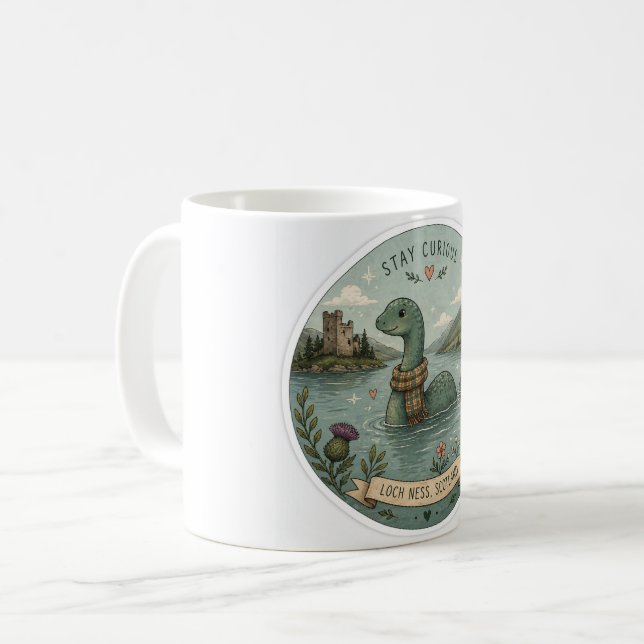 Håll Nyfiken Mysig Kryptid Nessie Loch Ness Monste Kaffemugg (Framsida vänster)