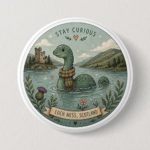 Håll Nyfiken Mysig Kryptid Nessie Loch Ness Monste Knapp