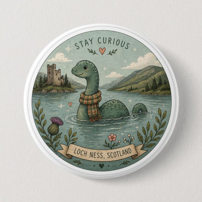 Håll Nyfiken Mysig Kryptid Nessie Loch Ness Monste Knapp (Framsida)