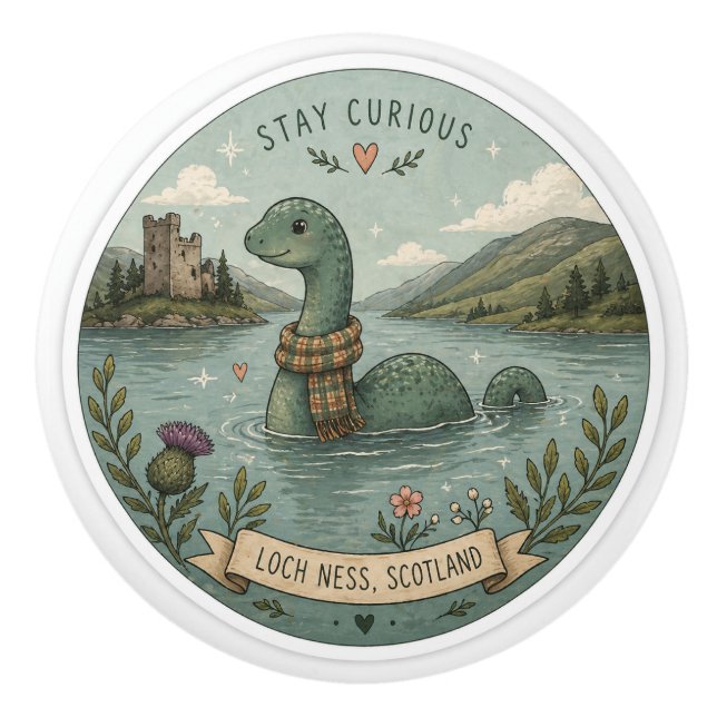 Håll Nyfiken Mysig Kryptid Nessie Loch Ness Monste Knopp (Framsidan)