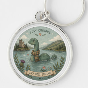Håll Nyfiken Mysig Kryptid Nessie Loch Ness Monste Rund Silverfärgad Nyckelring