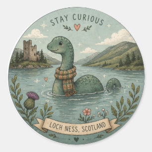 Håll Nyfiken Mysig Kryptid Nessie Loch Ness Monste Runt Klistermärke