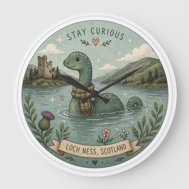 Håll Nyfiken Mysig Kryptid Nessie Loch Ness Monste Stor Klocka (Framsida)
