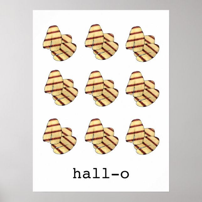 Hall-o Hi Hej Halloumi Cheese Funny Foodie Art Poster (Framsidan)