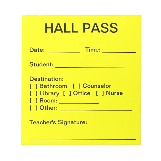 Hall Pass Pad Anteckningsblock (Framsida)
