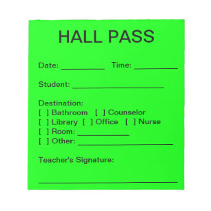 Hall Pass Pad (Neon Grönt) Anteckningsblock