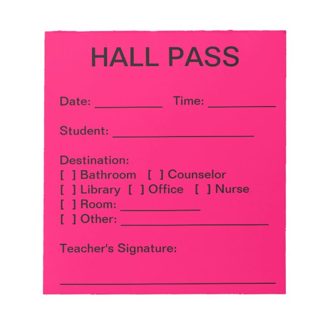 Hall Pass Pad (Neon Rosa) Anteckningsblock (Framsida)