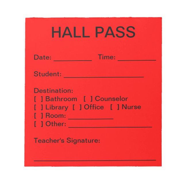 Hall Pass Pad (röd) Anteckningsblock (Framsida)