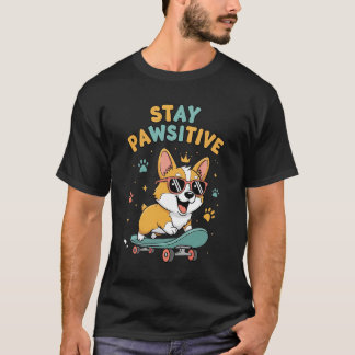 Håll Positiv Korthårig Corgi Skateboard Rolig Moti T Shirt