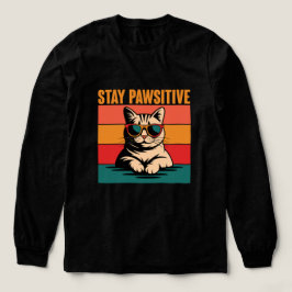 Håll Positiv Retro Kattdesign T Shirt