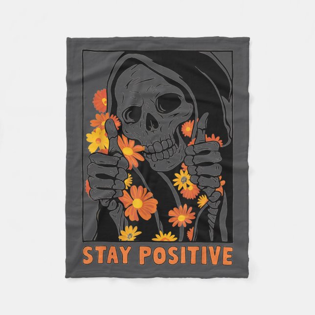 Håll Positiv Skelett Halloween Motiverande Rolig  Fleecefilt (Framsidan)