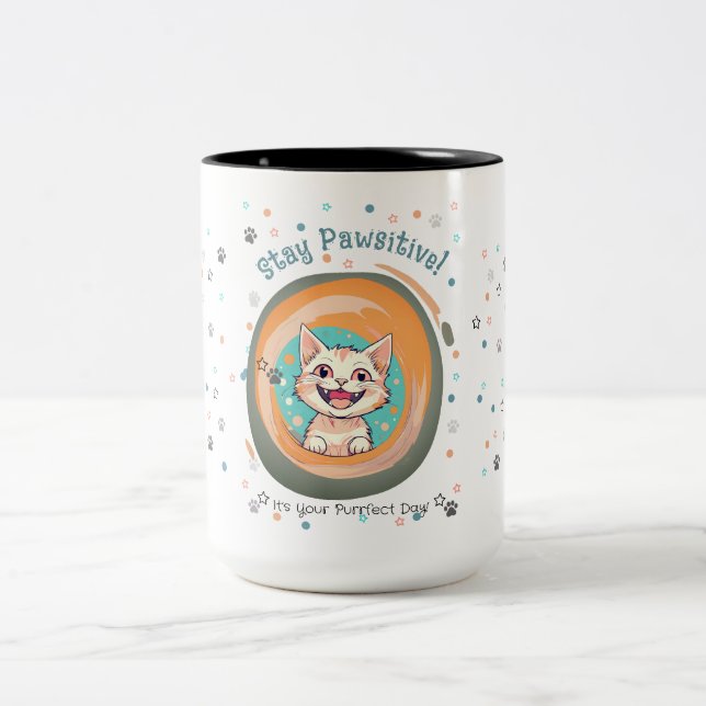 Håll Positiviteten Minimalistisk / Katt / Uppmuntr Två-Tonad Mugg (Center)