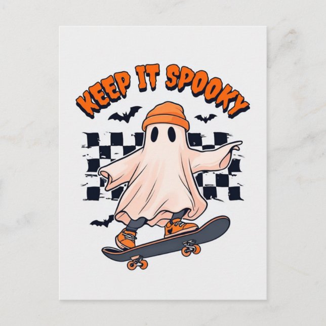 Håll Skateboardåkningen Spookig Spöke Vykort (Framsida)