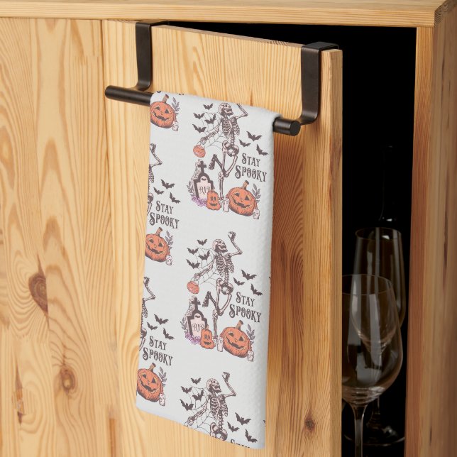 Håll Skelettkyrkogård Grå Halloween Spöklik Kökshandduk (Thirds Fold)