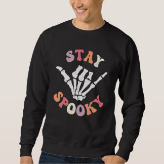 Håll spöklik Ghost Skelett Groovy Retro Halloween Lång Ärmad Tröja