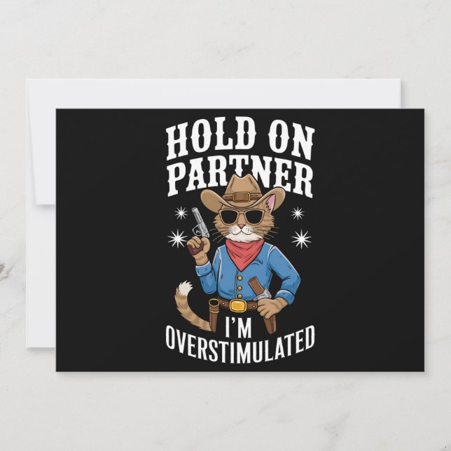 Håll Ut Partner Jag Är Överstimulerad Retro Wester Inbjudningar (Framsida)