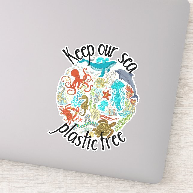Håll våra hav plastfria valar sköldpaddor klistermärken (Detalj)
