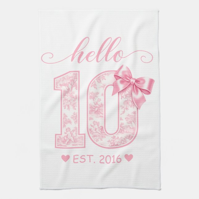 Hallå 10 Födelsedag | Rosa Hallå 10 Anpassat År Kökshandduk (Vertikal)