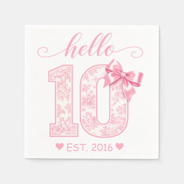 Hallå 10 Födelsedag | Rosa Hallå 10 Anpassat År Pappersservett (Framsidan)