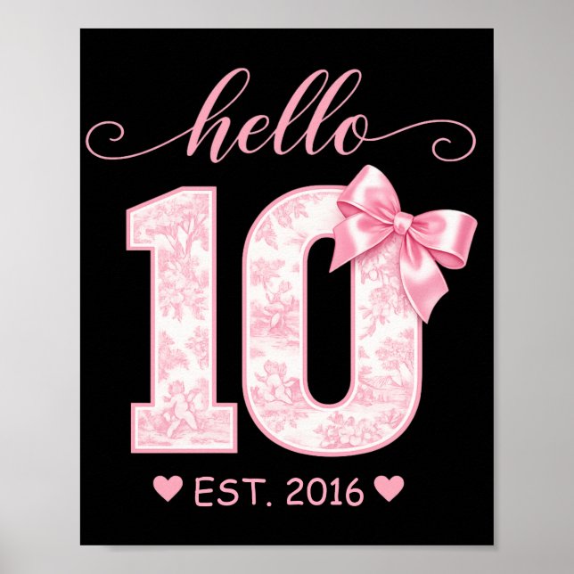 Hallå 10 Födelsedag | Rosa Hallå 10 Anpassat År Poster (Framsidan)