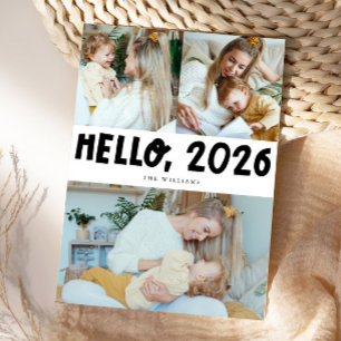 Hallå 2026 Typografi Vit Foto Högtidskort Julkort