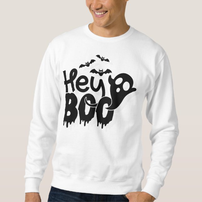 Hallå Boo Rolig Halloween Lång Ärmad Tröja (Framsida)