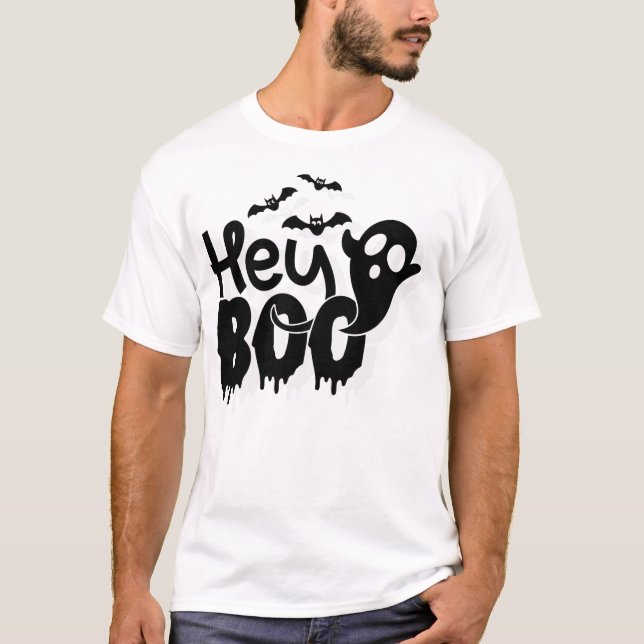 Hallå Boo Rolig Halloween T Shirt (Framsida)