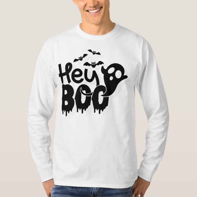 Hallå Boo Rolig Halloween T Shirt (Framsida)