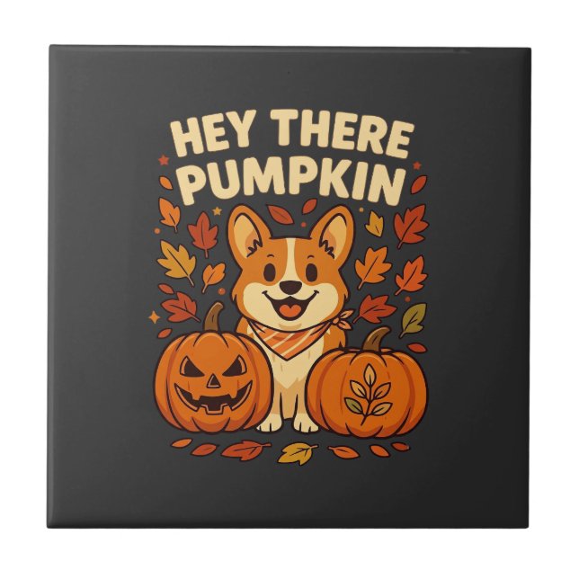 Hallå där pumpa Corgi Halloween pumpar Höst  Kakelplatta (Framsidan)