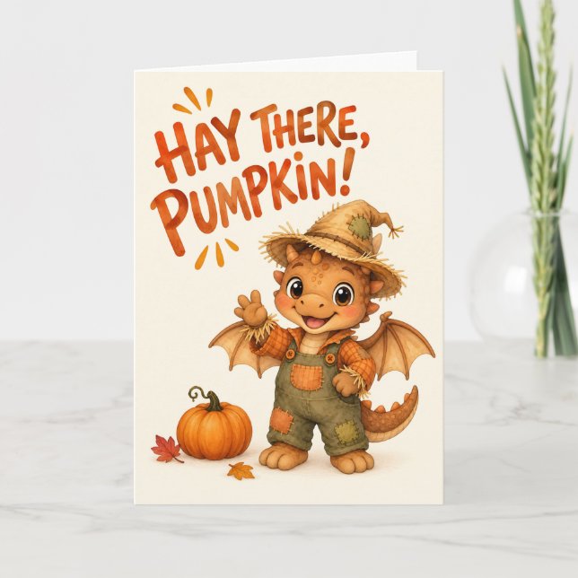 Hallå där Pumpa! Fågelskrämma Drak Halloween Kort (Framsida)