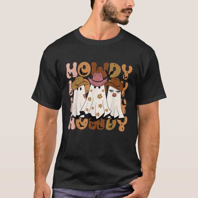 Hallå där Spöke Halloween Rodeo Western Hallå där  T Shirt (Framsida)
