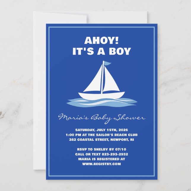 Hallå! Det är en pojke! Blå nautisk baby shower me Inbjudningar (Framsida)