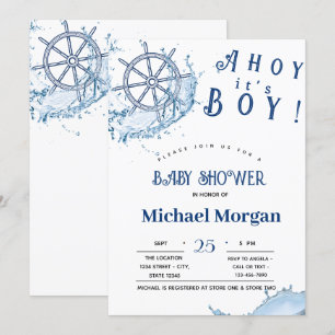 Hallå! Det är en pojke, Marin hjul baby shower Inbjudningar