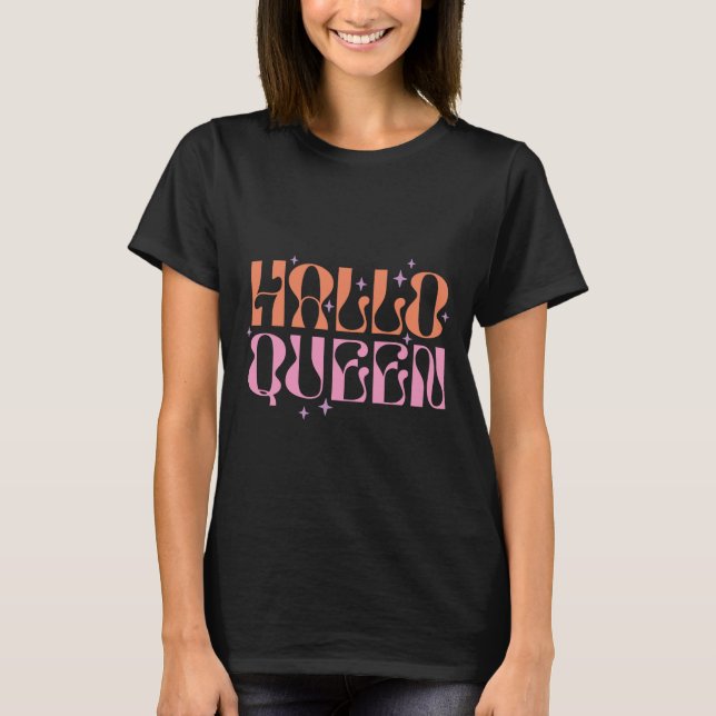 Hallå Drottning Stjärnor Rosa Orange Svart Hallowe T Shirt (Framsida)