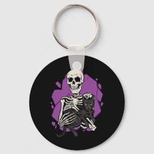 Hålla en svart katt Lazy Halloween Costume Skull Nyckelring