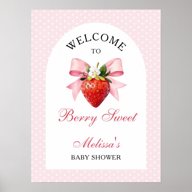 Hallå för rosa baby shower med jordgubbscoquette poster (Framsidan)