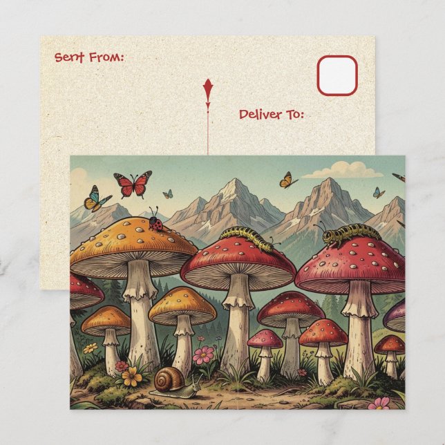 Hålla kontakten | Whimsical Mushrooms Vykort (Fram/baksida)