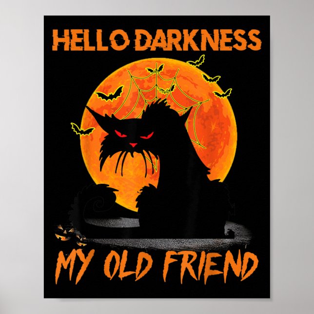 Hallå Mörker Min Gamla Vän Halloween Svart Katt Poster (Framsidan)