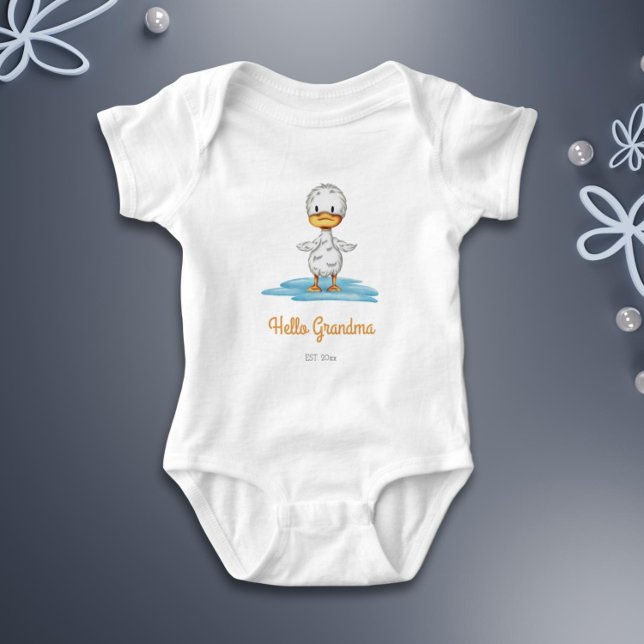 Hallå Mormor Baby Avslöjande Meddelande T Shirt (Hello Grandma Baby Reveal Announcement Baby Bodysuit.jpg)