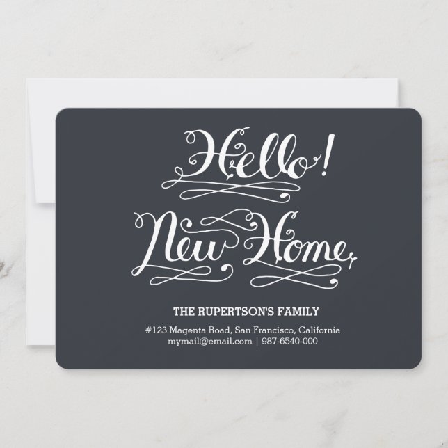 hallå ny hem kalligrafi meddelande (Framsida)